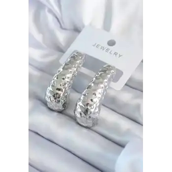 Gümüş Renk İşleme Detay Pirinç Kadın Küpe