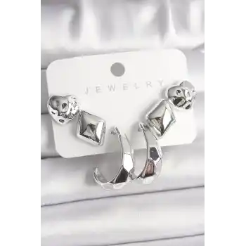 Gümüş Renk Kalp Halka Figür CCB Plastik Kadın Küpe Seti