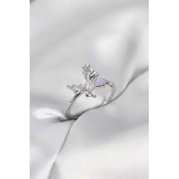 Gümüş Renk Kelebek Model Zirkon Taşlı Kadın Yüzük