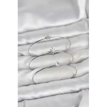 Gümüş Renk Kutup Yıldızı Model Zirkon Taşlı 3lü Kadın Bileklik Kombini