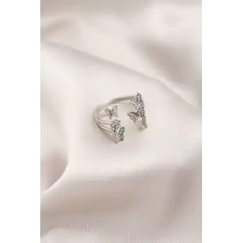 Gümüş Renk Metal Kelebek Model Kadın Yüzük