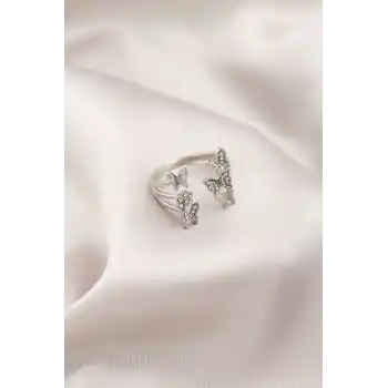 Gümüş Renk Metal Kelebek Model Kadın Yüzük