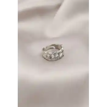 Gümüş Renk Metal Zincir Model Taşlı Kadın Yüzük