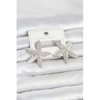 Gümüş Renk Pirinç Deniz Yıldızı Model Kadın Küpe