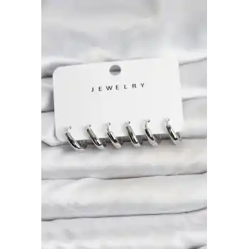 Gümüş Renk Pirinç Halka Kadın Küpe Seti