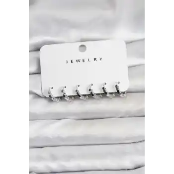 Gümüş Renk Pirinç Minimal Petek Detaylı Kadın Küpe Seti