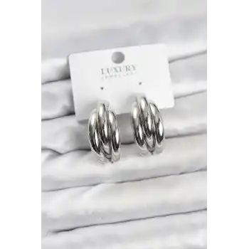 Gümüş Renk Pirinç Yarım Halka Model Kadın Küpe