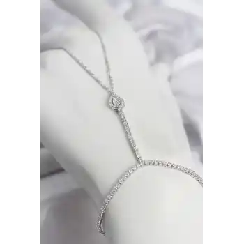 Gümüş Renk Pirinç Zirkon Taşlı Damla Model Şahmeran