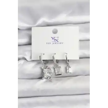 Gümüş Renk Zirkon Taşlı Kadın Küpe