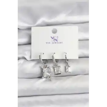 Gümüş Renk Zirkon Taşlı Kadın Küpe