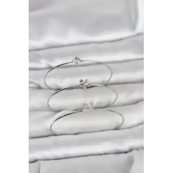 Gümüş Renk Zirkon Taşlı Pirinç 3lü Kadın Bileklik Kombini
