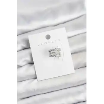 Gümüş Renk Zirkon Taşlı Pirinç Kıkırdak Earcuff Küpe