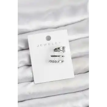 Gümüş Renk Zirkon Taşlı Pirinç Kıkırdak Küpe