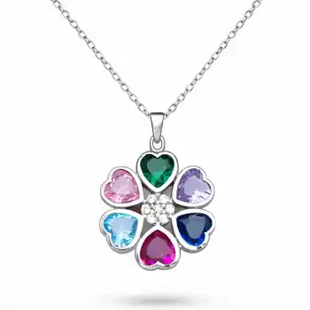 Gümüş Renkli Kalpli Çiçek Kadın Kolye