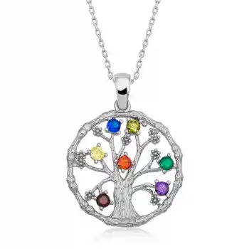 Gümüş Renkli Taşlı Hayat Ağacı Kadın Kolye