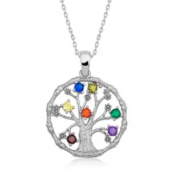 Gümüş Renkli Taşlı Hayat Ağacı Kadın Kolye