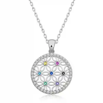 Gümüş Renkli Taşlı Yaşam Çiçeği Kadın Kolye