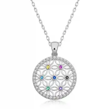 Gümüş Renkli Taşlı Yaşam Çiçeği Kadın Kolye