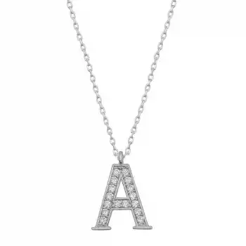 Gümüş Rodyum A Harfi Kadın Kolye