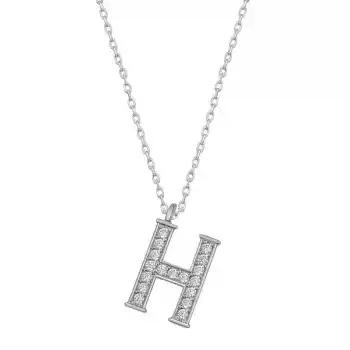 Gümüş Rodyum H Harfi Kadın Kolye