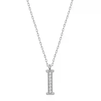 Gümüş Rodyum I Harfi Kadın Kolye