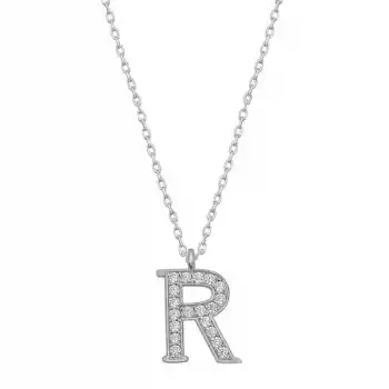 Gümüş Rodyum R Harfi Kadın Kolye