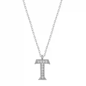 Gümüş Rodyum T Harfi Kadın Kolye