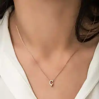 Gümüş Rose 3 Boyutlu Ç Harf Bayan Kolye