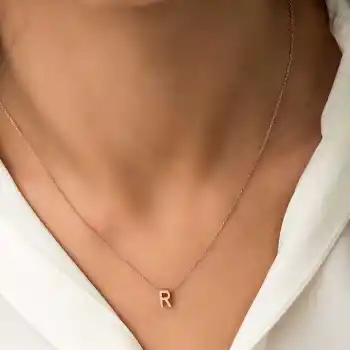 Gümüş Rose 3 Boyutlu R Harf Bayan Kolye