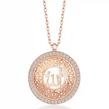 Gümüş Rose Allah Yazılı Kadın Kolye