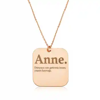 ​Gümüş Rose Anne Yazılı Plaka Bayan Kolye
