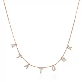 Gümüş Rose Atatürk Yazılı Bayan Kolye