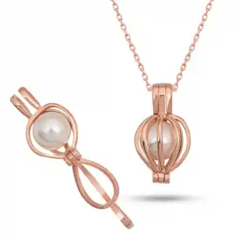 Gümüş Rose Beyaz İncili Kadın Kolye