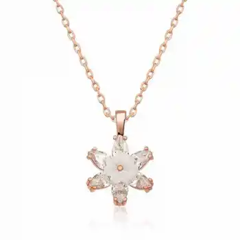 Gümüş Rose Beyaz Lotus Çiçeği Kolye