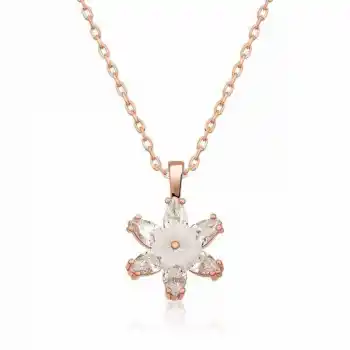 Gümüş Rose Beyaz Lotus Çiçeği Kolye