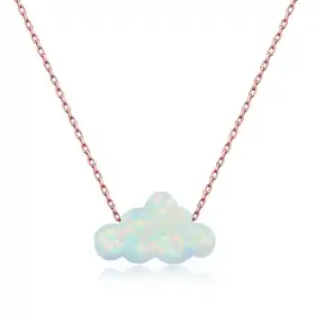 Gümüş Rose Beyaz Opal Taş Bulut Bayan Kolye