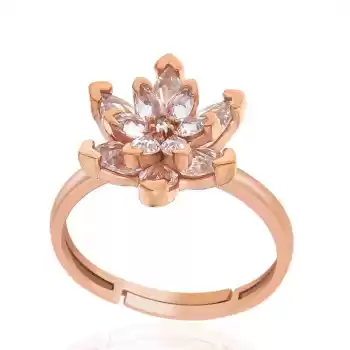 Gümüş Rose Beyaz Taşlı Lotus Çiçeği Kadın Yüzük