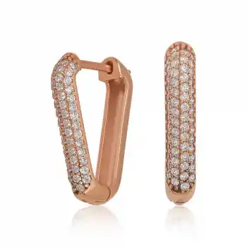 Gümüş Rose Beyaz Taşlı Üçgen Küpe