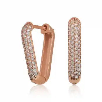 Gümüş Rose Beyaz Taşlı Üçgen Küpe