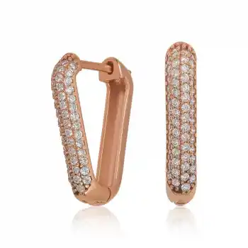 Gümüş Rose Beyaz Taşlı Üçgen Küpe