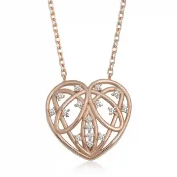 Gümüş Rose Bombeli Kalp Kadın Kolye