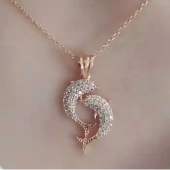 Gümüş Rose Çift Yunus Balığı Kadın Kolye