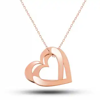 Gümüş Rose Çifte Kalp Aşk Kadın Kolye