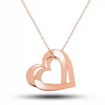 Gümüş Rose Çifte Kalp Aşk Kadın Kolye