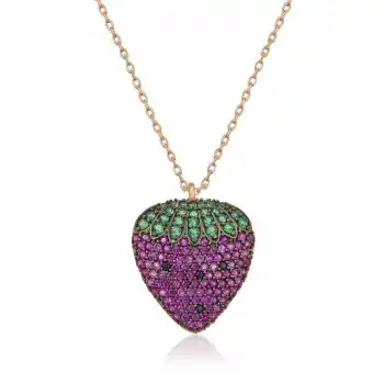 Gümüş Rose Çilek Bayan Kolye