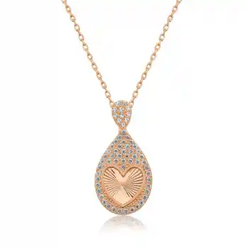 Gümüş Rose Damla Kalp Bayan Kolye