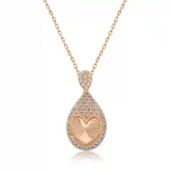 Gümüş Rose Damla Kalp Bayan Kolye