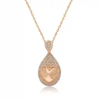 Gümüş Rose Damla Kalp Bayan Kolye