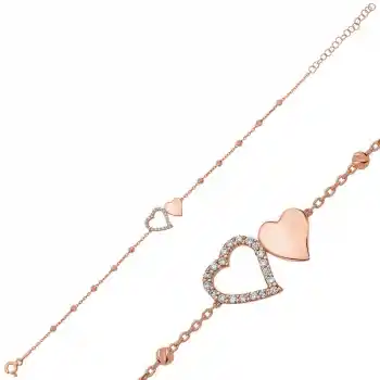 Gümüş Rose Dorissa İki Kalp Bayan Bileklik