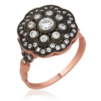 Gümüş Rose Elmas Montür Çiçek Bayan Yüzük